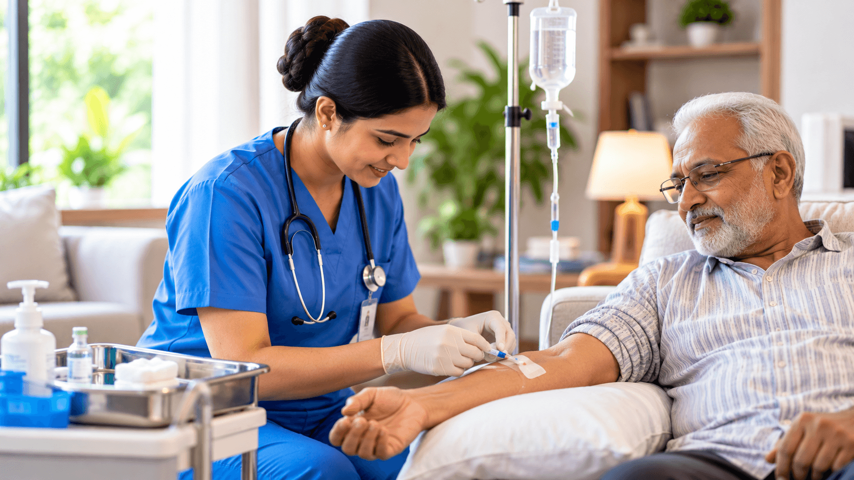 Nurse administering prescribed injections and IV