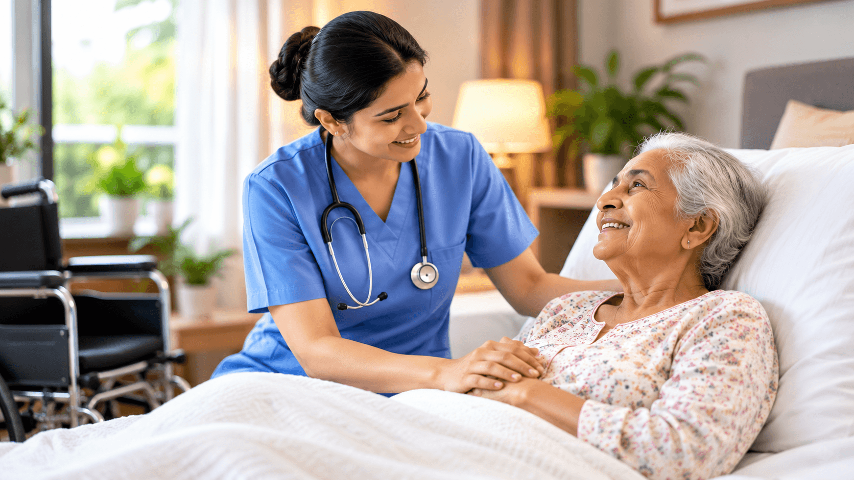 Nurse providing elderly patient support
