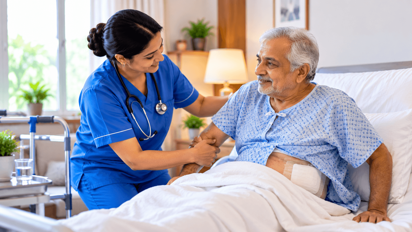 Nurse monitoring a post-operative patient at home